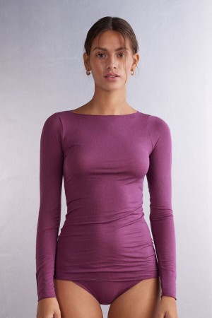 Intimissimi Boat Neck Modal Cashmere Ultralight Top Ljubičaste | SN-ITMSM58140