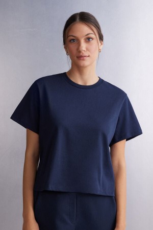 Intimissimi Boxy Fit Short Sleeve Top In Cotton Plave | SN-ITMSM58055