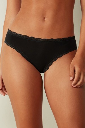 Intimissimi Cotton And Lace Panties Crne | SN-ITMSM57563