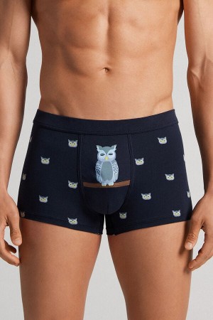 Intimissimi Fresh Supima® Cotton Owl Boxers Plave | SN-ITMSM58519