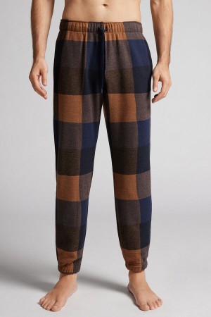 Intimissimi Full Length Pants In Check Patterned Tricot Plave | SN-ITMSM58764