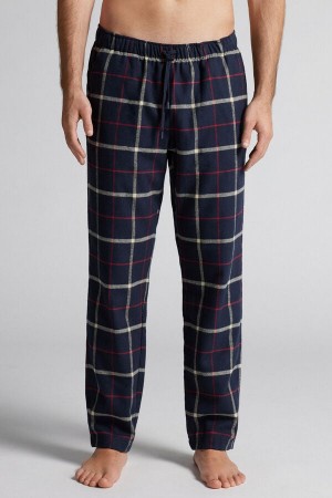 Intimissimi Full Length Pants In Rope/ Check Patterned Brushed Cloth Plave | SN-ITMSM58763