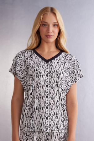 Intimissimi Go Animalier Short Sleeve Viscose Top Visebojne | SN-ITMSM58390