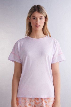 Intimissimi Iris And Apricot Short Sleeve Supima® Ultrafresh Cotton Top Ljubičaste | SN-ITMSM58361