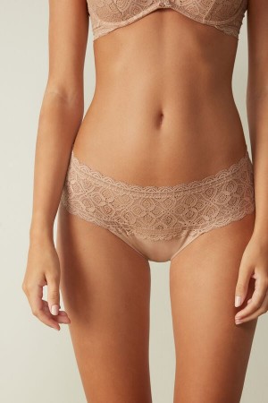 Intimissimi Lace And Cotton High Rise Panties Bež | SN-ITMSM57561