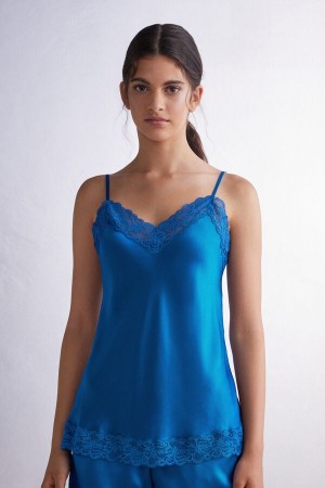 Intimissimi Lace And Silk Top Plave | SN-ITMSM58002