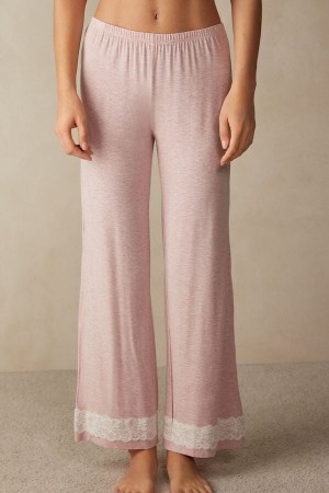 Intimissimi Lace Trim Full Length Pants In Modal Roze | SN-ITMSM58234