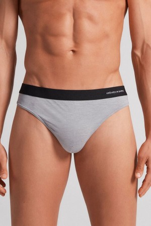 Intimissimi Logo Detailed Microfiber Thong Sive | SN-ITMSM58543