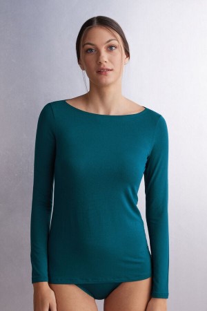 Intimissimi Long Sleeve Bateau Neck Top In Micromodal Plave | SN-ITMSM58101