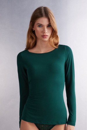 Intimissimi Long Sleeve Bateau Neck Top In Micromodal Zelene | SN-ITMSM58116