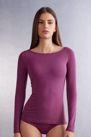 Intimissimi Long Sleeve Bateau Neck Top In Micromodal Ljubičaste | SN-ITMSM58126