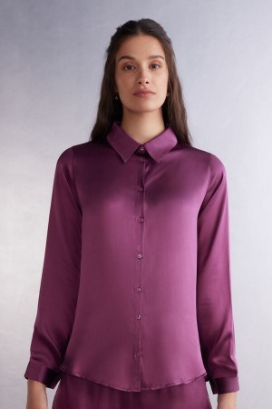 Intimissimi Long Sleeve Silk Shirt Ljubičaste | SN-ITMSM58066