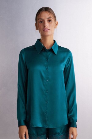 Intimissimi Long Sleeve Silk Shirt Plave | SN-ITMSM58067