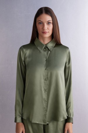 Intimissimi Long Sleeve Silk Shirt Zelene | SN-ITMSM58065