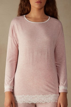 Intimissimi Long-sleeve Round-neck Modal Top Roze | SN-ITMSM58210