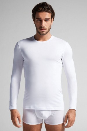 Intimissimi Long-sleeve Stretch Supima Cotton Top Bijele | SN-ITMSM58624