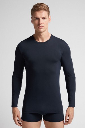 Intimissimi Long-sleeve Stretch Supima Cotton Top Plave | SN-ITMSM58625