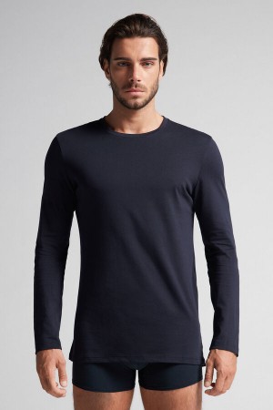 Intimissimi Long-sleeve Supima® Cotton Top Plave | SN-ITMSM58620