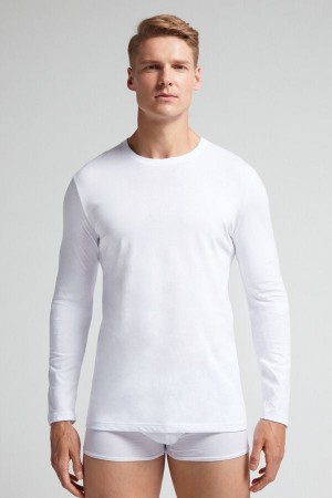 Intimissimi Long-sleeve Supima® Cotton Top Bijele | SN-ITMSM58729