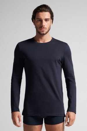 Intimissimi Long-sleeve Supima® Cotton Top Plave | SN-ITMSM58730