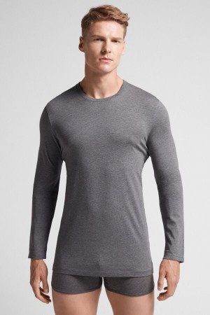 Intimissimi Long-sleeve Supima® Cotton Top Tamno Sive | SN-ITMSM58750