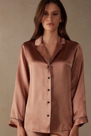 Intimissimi Mannish-cut Jacket In Silk Satin Bež | SN-ITMSM58195