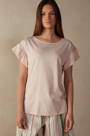 Intimissimi Marine Holidays Short Sleeve Top In Supima® Ultrafresh Cotton Roze | SN-ITMSM58330