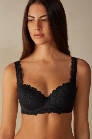 Intimissimi Pretty Flowers Sofia Balconette Bra Crne | SN-ITMSM57230