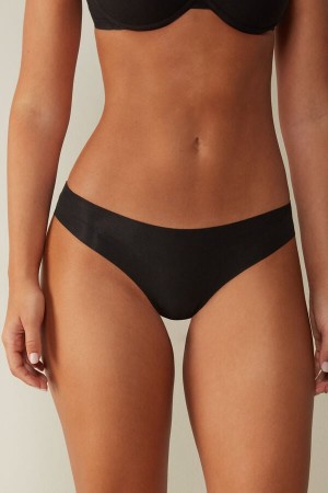 Intimissimi Seamless Supima® Cotton Brazilian Panties Crne | SN-ITMSM57406