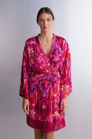 Intimissimi Sensual Flowers Viscose Satin Kimono Roze | SN-ITMSM58434