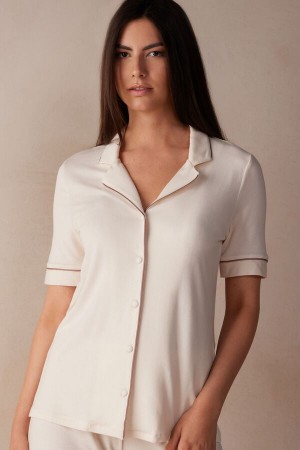 Intimissimi Short Sleeve Button Up Shirt In Modal Bež | SN-ITMSM58355