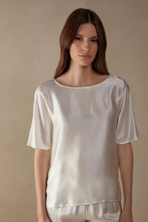 Intimissimi Short Sleeve Silk And Modal Top Bijele | SN-ITMSM58048