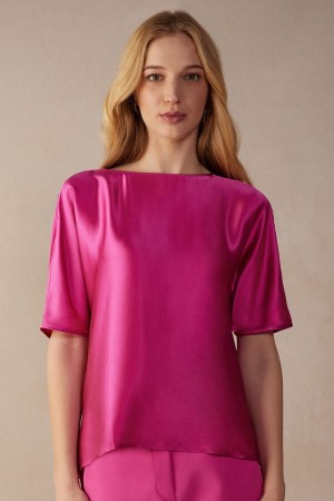 Intimissimi Short Sleeve Silk And Modal Top Roze | SN-ITMSM58049