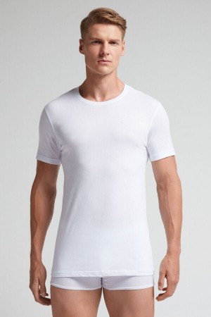 Intimissimi Short-sleeve Crew-neck T-shirt In Extra-fine Supima® Cotton Bijele | SN-ITMSM58587