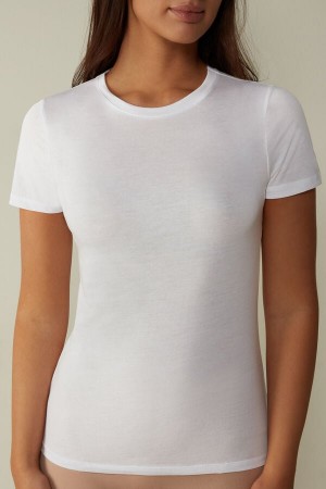 Intimissimi Short-sleeve T-shirt In Ultrafresh Supima® Cotton Bijele | SN-ITMSM58035