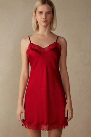 Intimissimi Silk Slip With Lace Insert Detail Crvene | SN-ITMSM57807