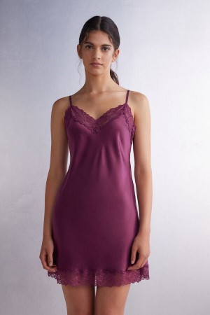 Intimissimi Silk Slip With Lace Insert Detail Ljubičaste | SN-ITMSM57827