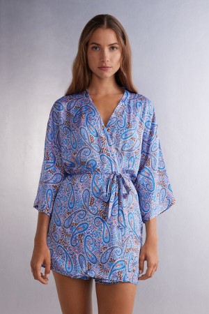 Intimissimi Sweet Escape Viscose Satin Kimono Plave | SN-ITMSM58433