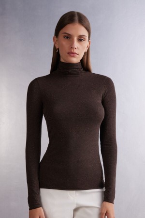 Intimissimi Turtleneck Top In Modal Light With Cashmere Lamé | SN-ITMSM58138