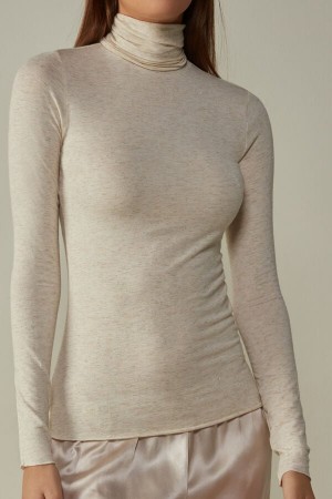 Intimissimi Turtleneck Top In Modal Light With Cashmere Lamé Roze | SN-ITMSM58150