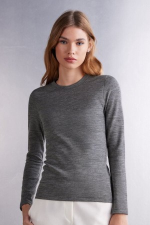 Intimissimi Vuna & Cotton Long Sleeve Crewneck Top Sive | SN-ITMSM58118