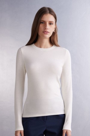 Intimissimi Vuna & Cotton Long Sleeve Crewneck Top Bijele | SN-ITMSM58120