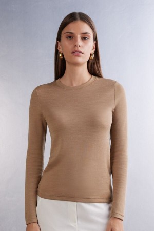 Intimissimi Vuna & Cotton Long Sleeve Crewneck Top Smeđe | SN-ITMSM58122