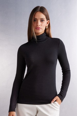 Intimissimi Vuna & Cotton Long Sleeve High Collar Top | SN-ITMSM58123