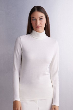 Intimissimi Vuna & Cotton Long Sleeve High Collar Top Bijele | SN-ITMSM58129