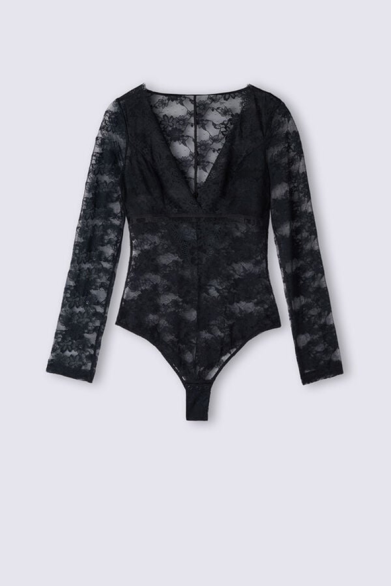 Intimissimi A Special Moment Long Sleeve Bodysuit In Lace Crne | SN-ITMSM58172