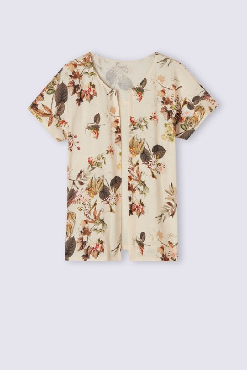 Intimissimi Autumn Botanics Short Sleeve Top In Supima® Ultrafresh Cotton Bež | SN-ITMSM58370