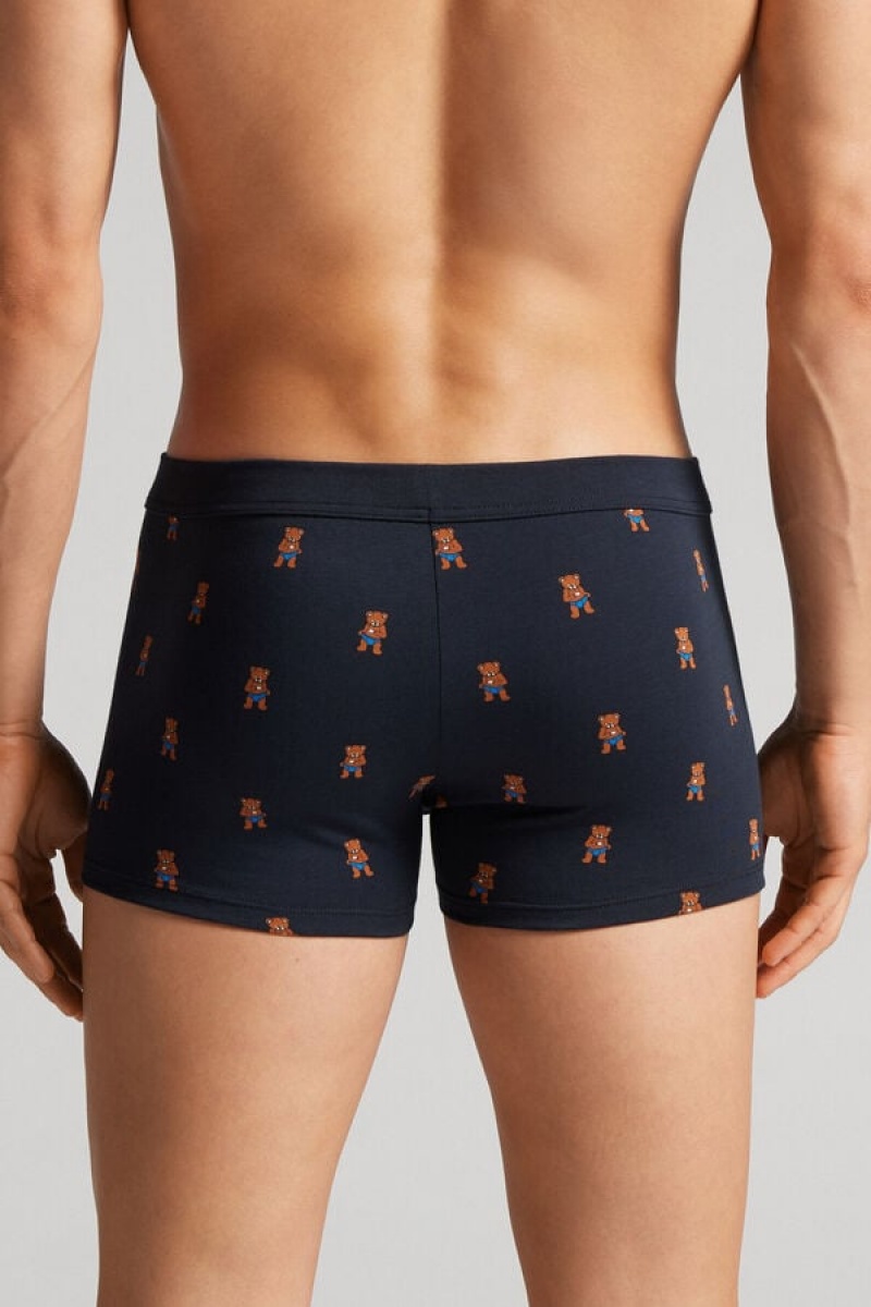 Intimissimi Bear Print Boxers In Stretch Supima® Cotton Plave | SN-ITMSM58531