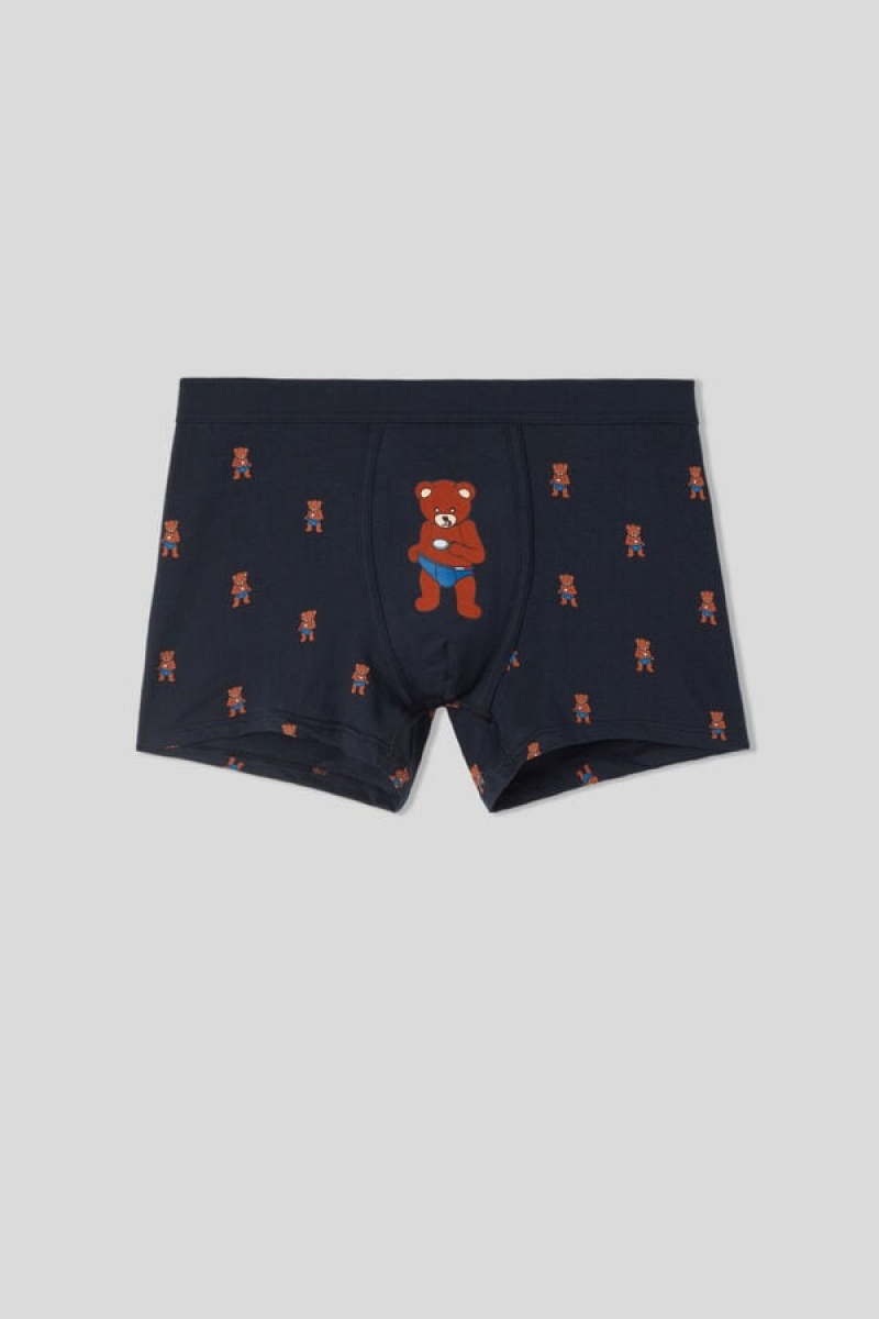 Intimissimi Bear Print Boxers In Stretch Supima® Cotton Plave | SN-ITMSM58531