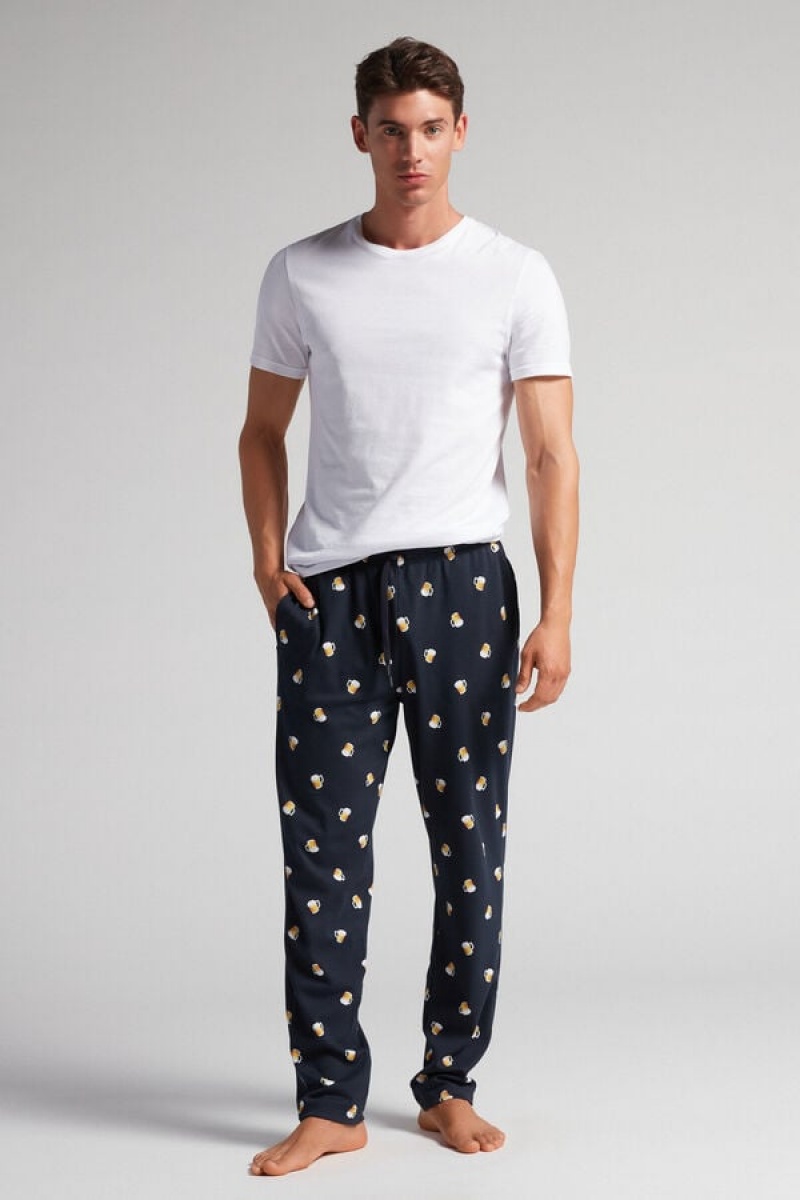 Intimissimi Beer Print Full Length Cotton Pants Plave | SN-ITMSM58683